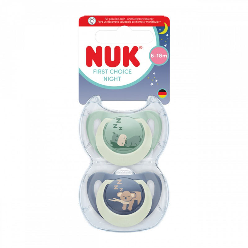 Cumlík NUK First Choice Night 0-6m 2 ks Hippo/Koala 0-6 m 1
