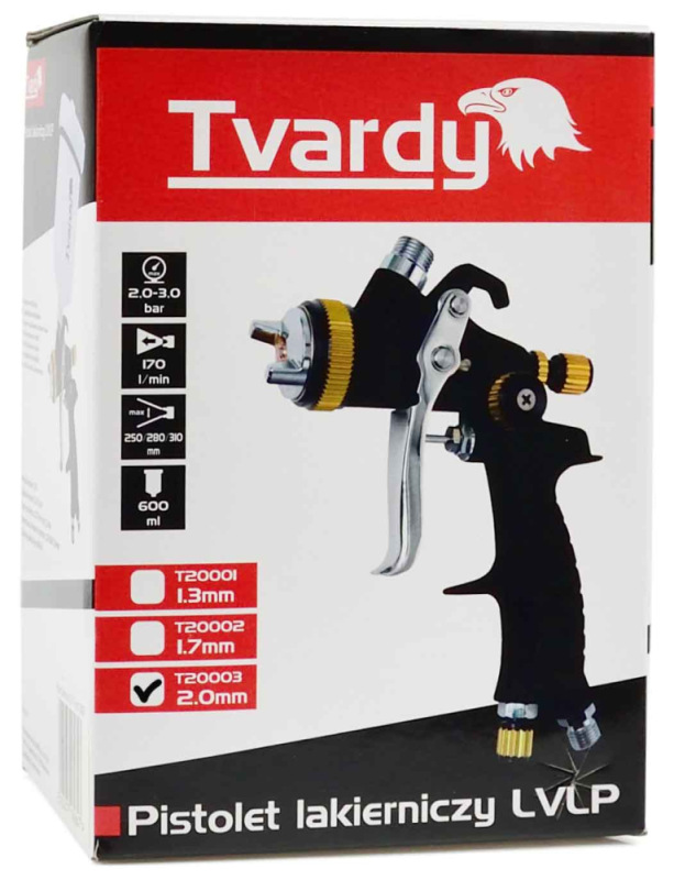 Striekacia pištoľ s technológiou LVLP, horná nádobka 600ml, tryska 2.0 mm, TVARDY 6