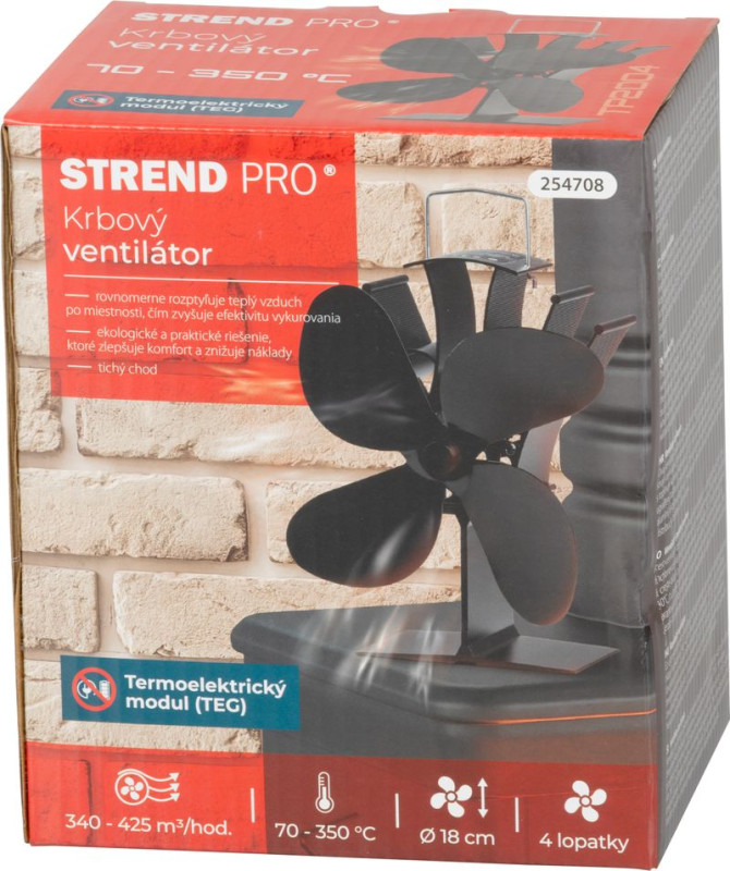 Ventilátor Strend Pro, krbový, stojanový, poháňaný teplom, 4-lopatkový, čierny 2