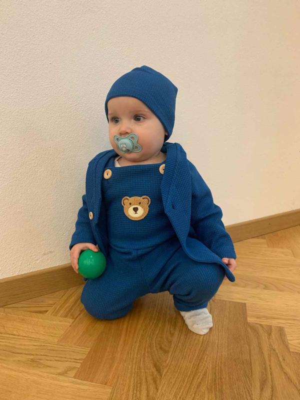 Dojčenské zahradníčky New Baby Luxury clothing Oliver modré 74 (6-9m)