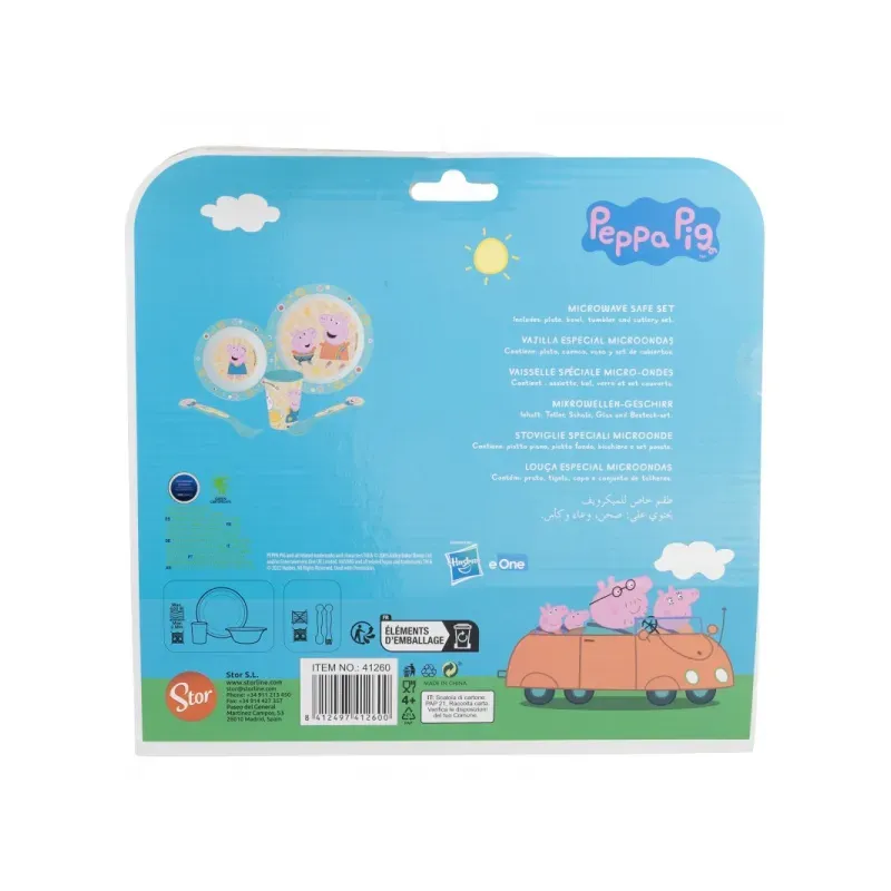 Detský plastový riad Peppa Pig (tanier, miska, pohár, príbor), 41260