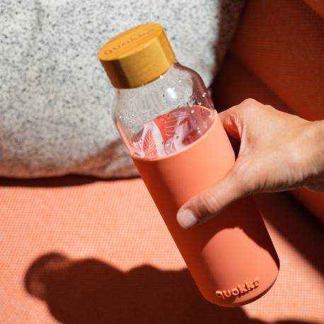 QUOKKA FLOW Sklenená fľaša so silikónovým povrchom PINK BOTANICAL, 660ml, 40006