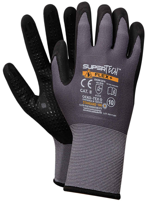 Ochranné rukavice SUPER TECH FLEX+, mikropenový nitril, PVC terčíky, veľkosť 8, VASKO 3