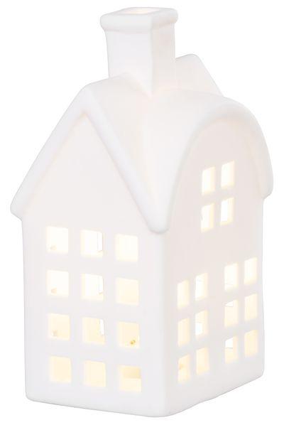 Dekorácia MagicHome, Domček, LED, biely, porcelán, 8,7x7,3x15,3 cm