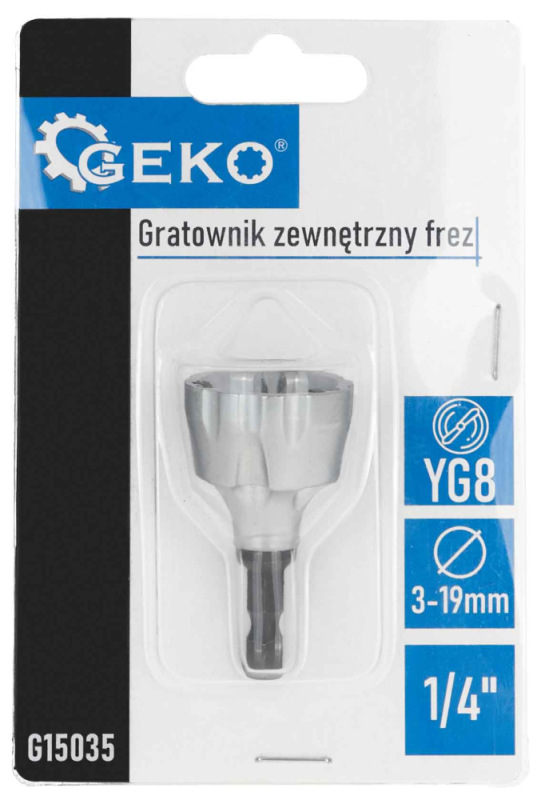 Fréza na zrážanie hrán skrutiek a trubiek s priemerom 3-19 mm, 6-hraná stopka, GEKO 1