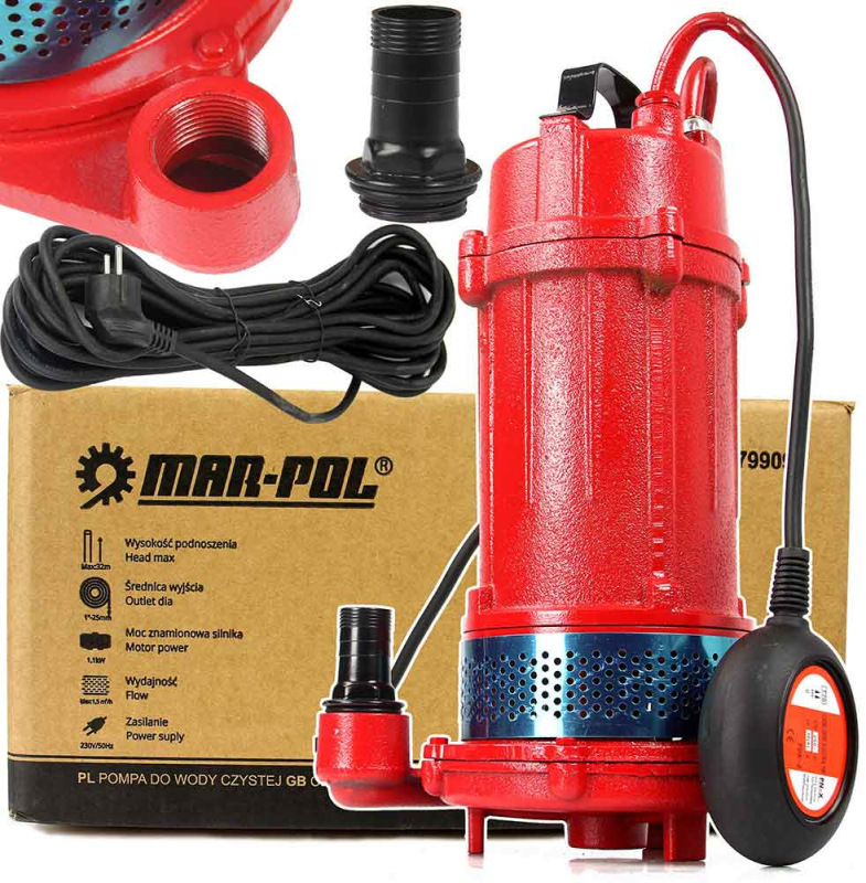 Čerpadlo na vodu, 230V/50Hz, výtlak 32 m, 15 m3/h, 1100 W, priemer hrdla 1" MAR-POL 6
