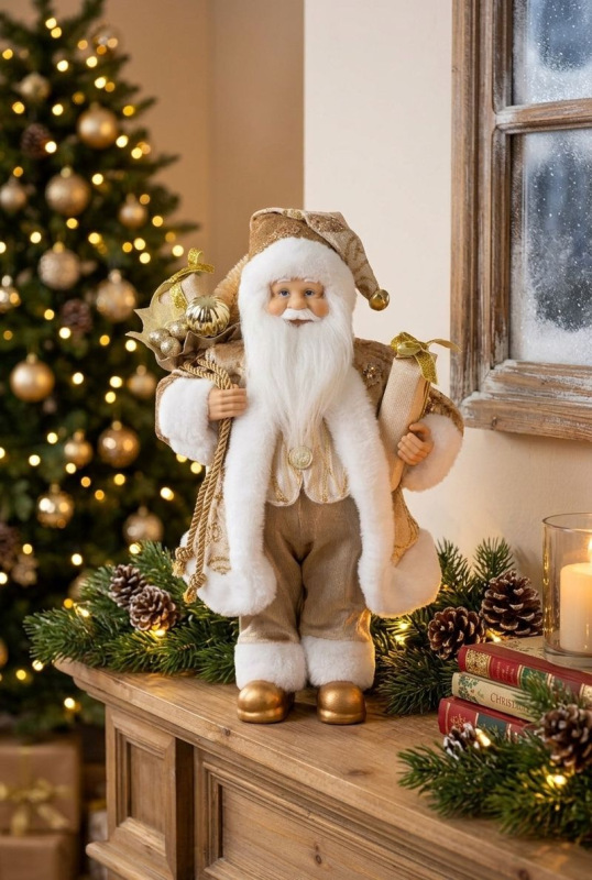Dekorácia MagicHome Vianoce, santa, textil, zlatý, 16x26x41 cm 1