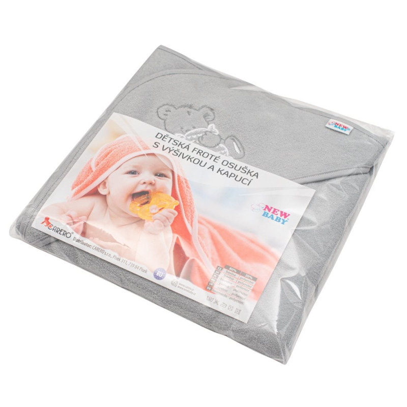 Detská froté osuška s výšivkou a kapuckou New Baby 80x80 sivá medveď 3