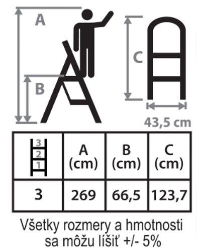 Schodíky Strend Pro LFT130 3 stupienkové stupadlo, oceľové, EN14183, nosn. 150 kg