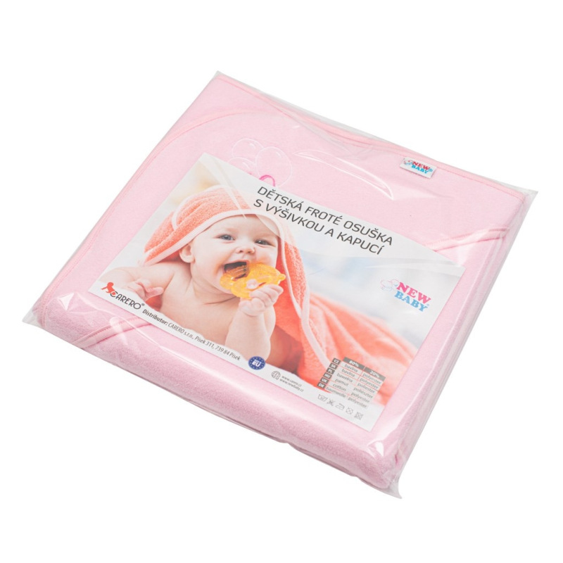 Detská froté osuška s výšivkou a kapuckou New Baby 80x80 ružová sloník 3