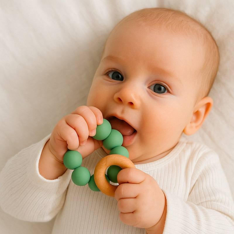 Detské silikónové hryzátko s guličkami New Baby sivé 2