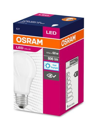 Žiarovka OSRAM® LED FR 060 (ean6873) non-dim, 8,5W/865 E27 6500K Value CLASSIC A