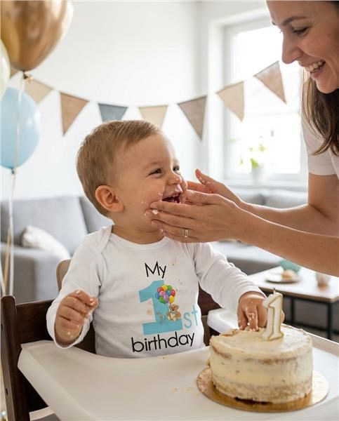 Detské body s potlačou New Baby My first birthday blue 86 (12-18m) 3