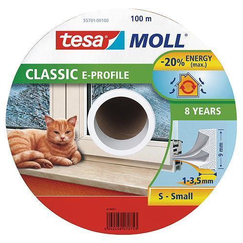 Tesnenie tesamoll® profil E, 9 mm, biele, L-100 m, na okná a dvere, hnedé