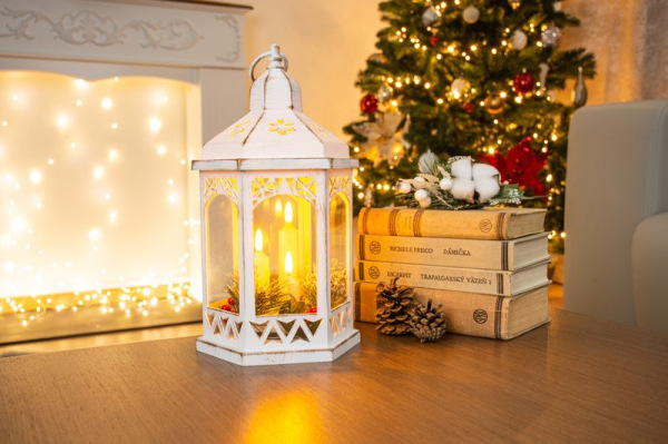 Lampáš MagicHome Vianoce Morocco, 3xLED sviečky, biely, 3xAAA, plast, časovač, 18x15x32 cm 1