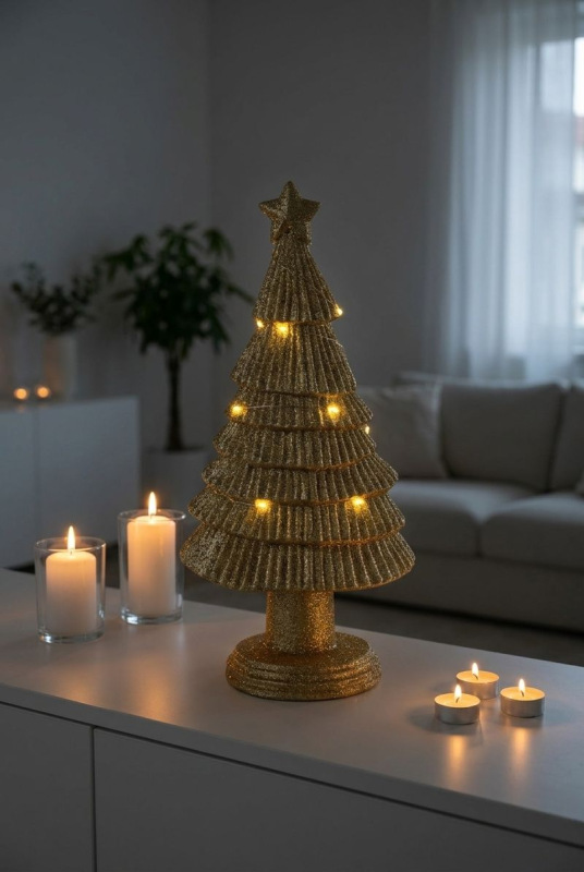 Dekorácia MagicHome Vianoce, stromček LED, polyresin, zlatý, 15,5x11x31 cm 1
