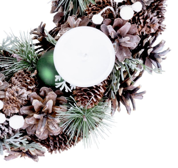 Veniec MagicHome Vianoce, prírodný, adventný, so zelenými guľami, 34 cm 2