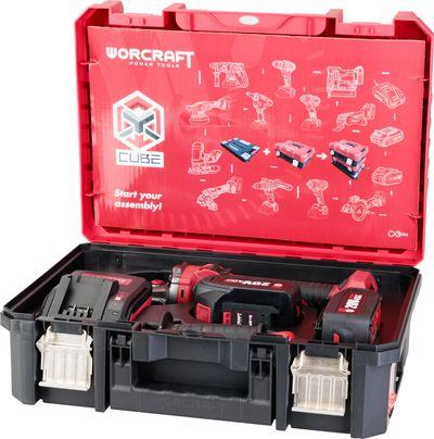 Set Worcraft XCUBE003 ShareSYS Toolbox, uhlová brúska CAG-S20LiBS 125 mm, 2x 4.0 Ah akumulátor, 1