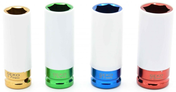 Sada 1/2" úderových hlavíc 17, 19, 21, 22 mm v kazete, farebné značenie, GEKO 1
