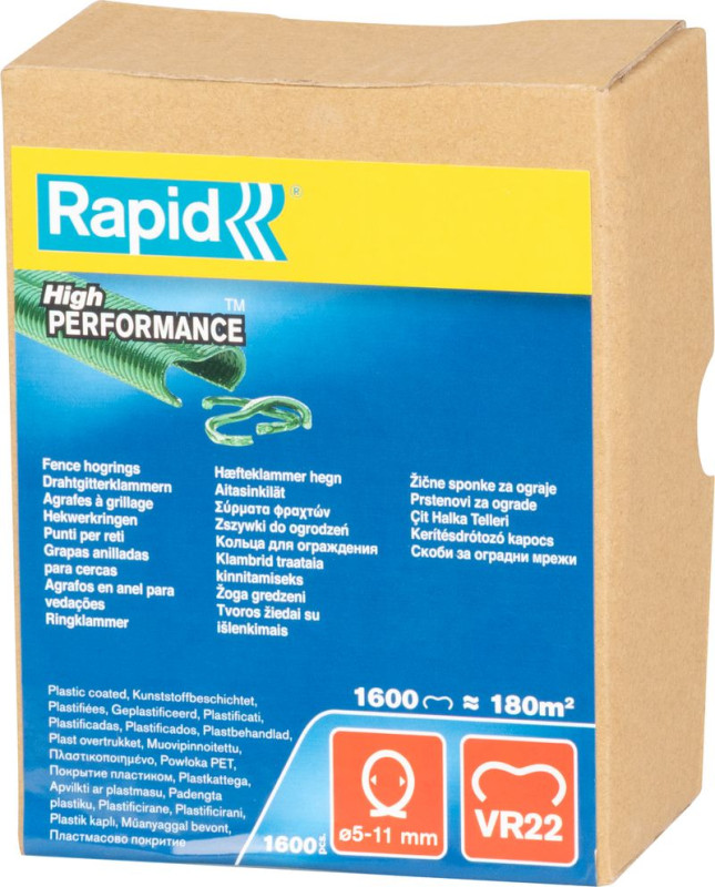 Spony RAPID VR22, PVC zelené, sponky pre viazacie kliešte RAPID FP222 a FP20, pre drôt 5-11 mm, bal. 1