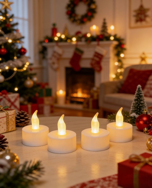 Sviečky MagicHome Vianoce, LED čajové, biele, na hrob, pohyblivý plameň, bal. 4 ks 1
