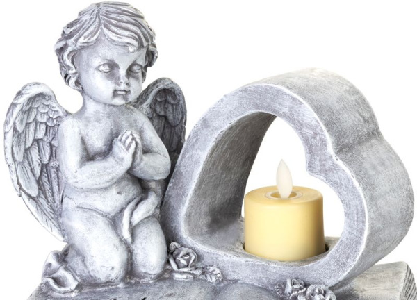 Dekorácia MagicHome, Anjel na knihe so srdcom, LED, polyresin, na hrob, 19x12,5x16,5 cm 2