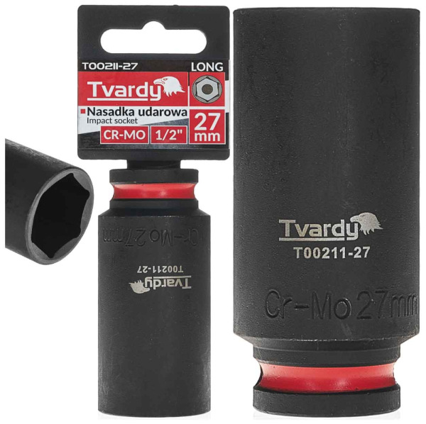 Hlavica nástrčná predĺžená 6HRAN 1/2" 27 mm, úderová, Cr-Mo, TVARDY