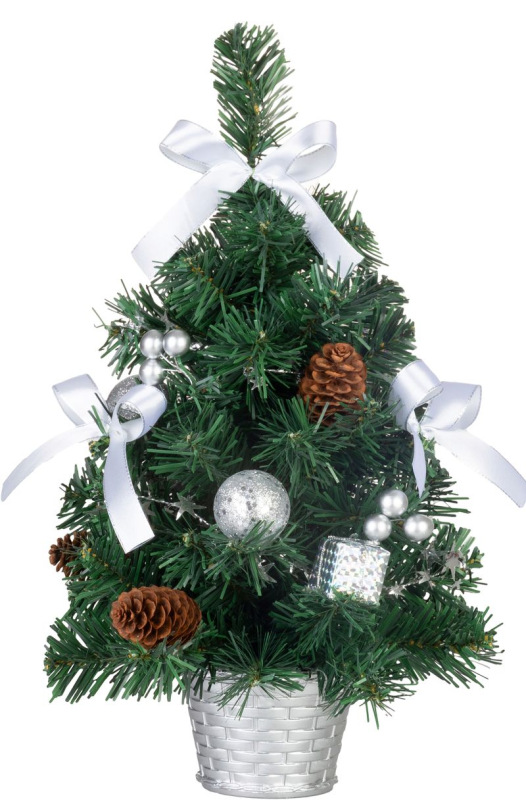 Stromček MagicHome Vianoce, ozdobený, strieborný, mašľa, 40 cm
