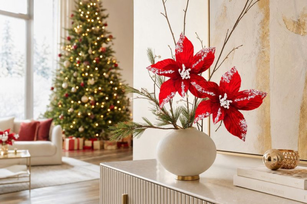 Kvet MagicHome Vianoce, poinsettia, červený, 20 cm, veľkosť kvetu: 21 cm 1