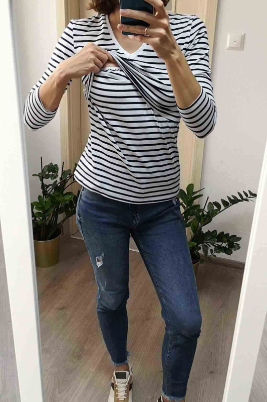 Tehotenské a dojčiace tričko Milk Shirt milk & love bielo modré pásiky XL 3