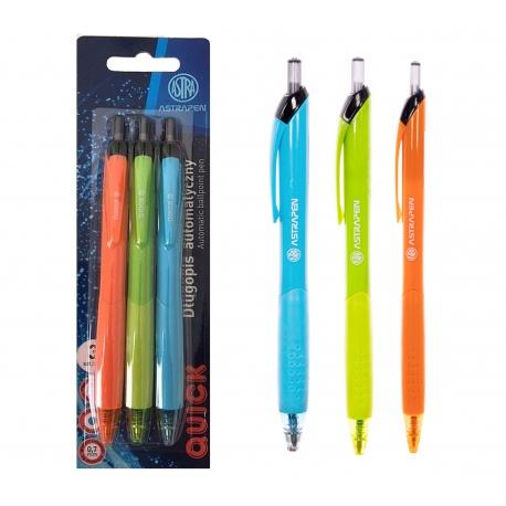 3ks - ASTRAPEN QUICK, Guľôčkové pero 0,7mm, modré, blister, mix farieb, 201022026