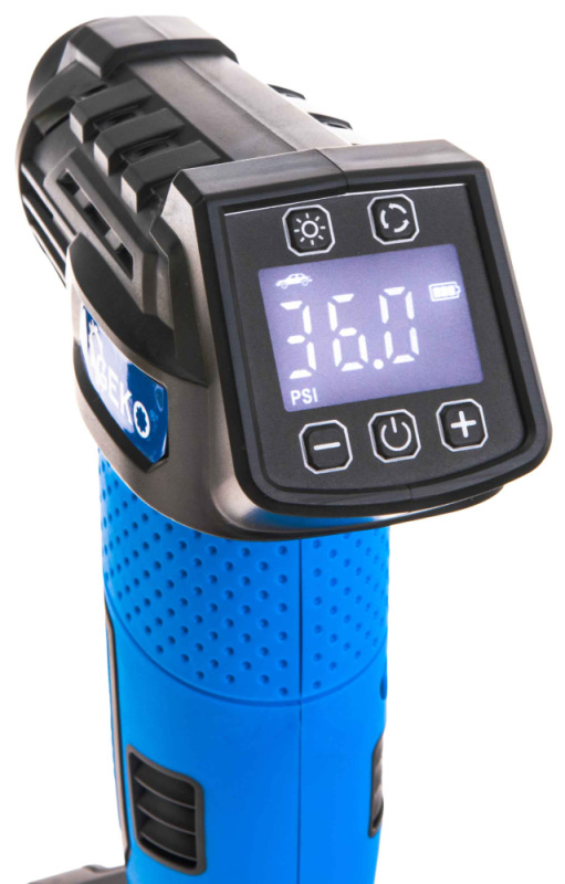 Akumulátorový kompresor 0,2-10,3 Bar, 12V, 1.5Ah batéria, 23l/min, LCD display, GEKO 8