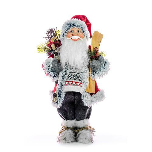 Dekorácia MagicHome Vianoce, Santa s lyžami a drevom, 152 cm