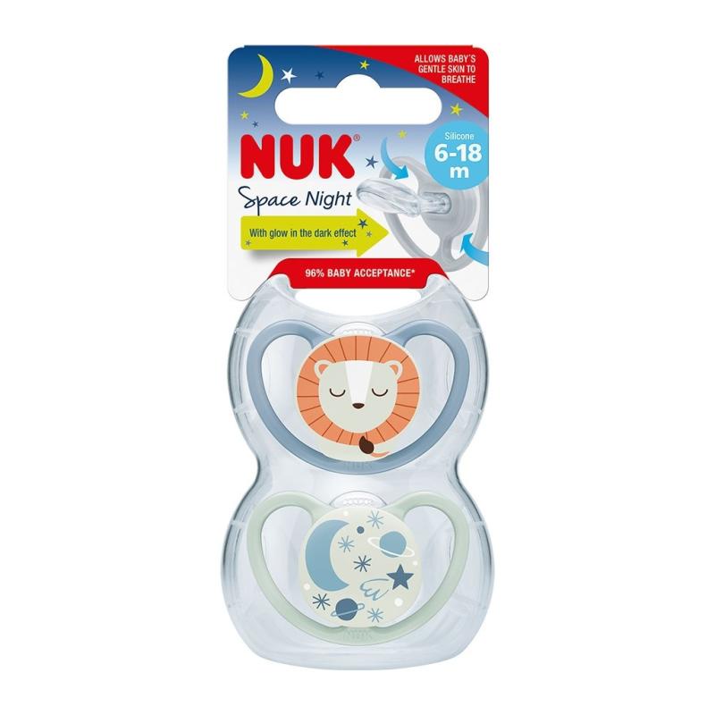 Dojčenský cumlík NUK Space Nights 6-18m 2ks/BOX chlapec 6-18 m