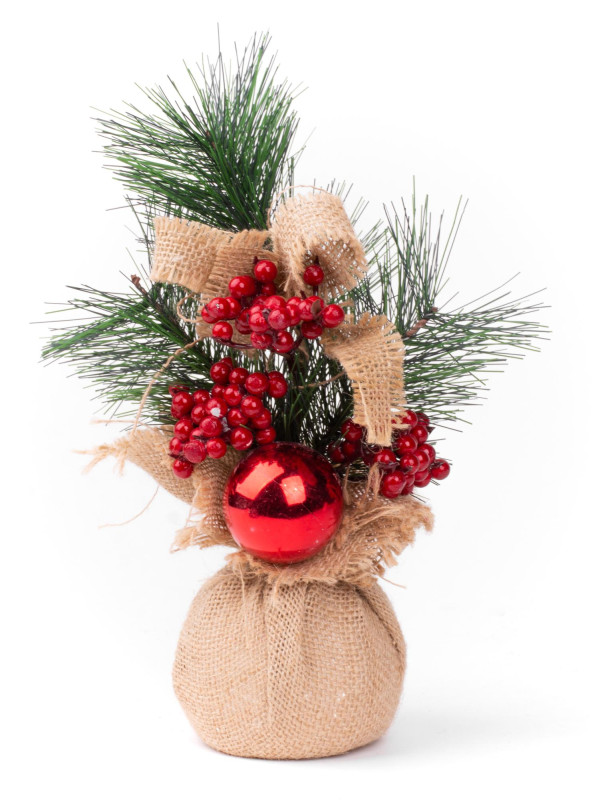 Dekorácia MagicHome Vianoce, Vetvičky v jute, s guľou, 23 cm