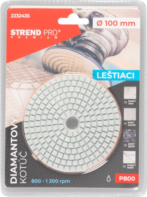 Kotúč Strend Pro Premium P800, 100 mm, leštiaci, diamantový, suchý zips, za mokra leštenie brúsenie 4