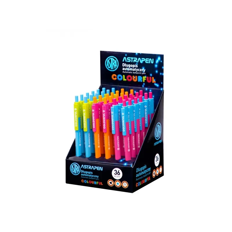 Guľôčkové pero 0,6mm AstraPEN Colorful, modré, stojan, mix farieb, 201022015