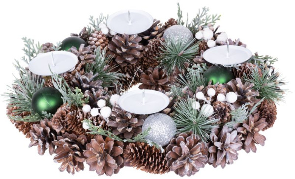Veniec MagicHome Vianoce, prírodný, adventný, so zelenými guľami, 34 cm 1