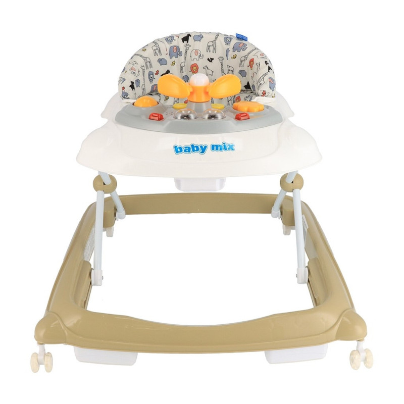Detské chodítko Baby Mix s volantom a silikónovými kolieskami cappucino 2