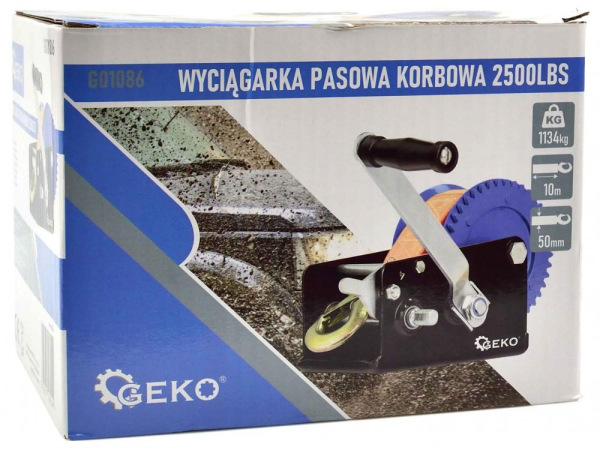 Naviják ručný s remeňom, max. zaťaženie 1133 kg, remeň 10 m, šírka 50 mm, GEKO 3