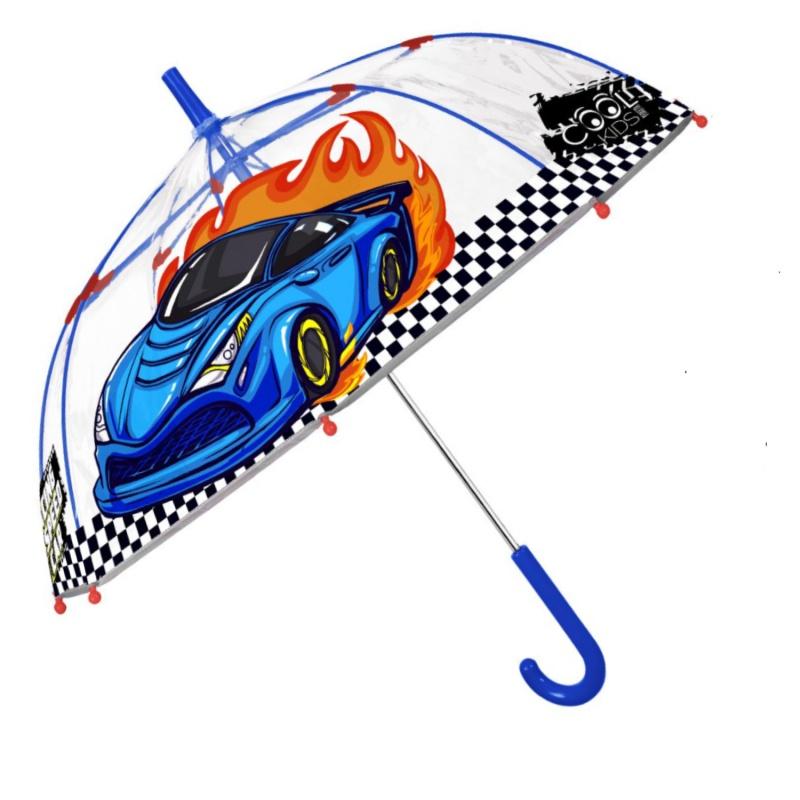 Detský reflexný transparentný dáždnik Perletti Cool Kids "Racing Car", 15654
