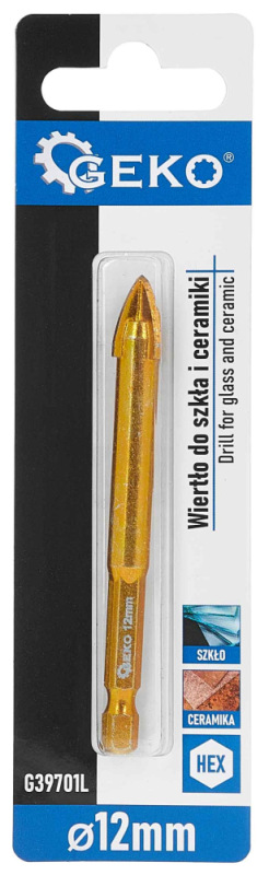 Vrták do skla a keramiky 12 mm, 4-britý, stopka 1/4", GEKO 1