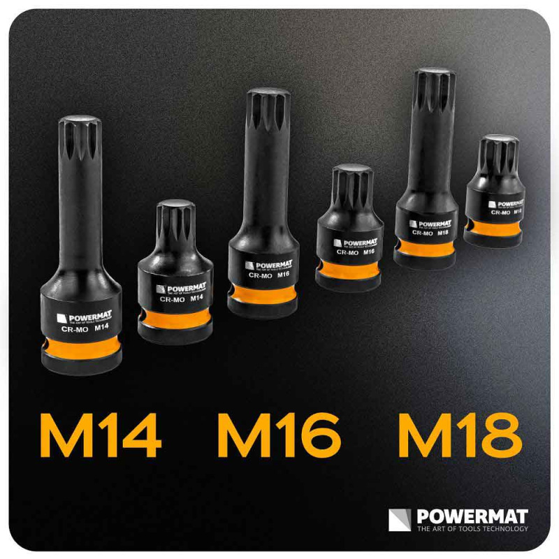 Sada krátkých a dlhých úderových hlavíc M14, M16, M18, 6-dielna, POWERMAT 18