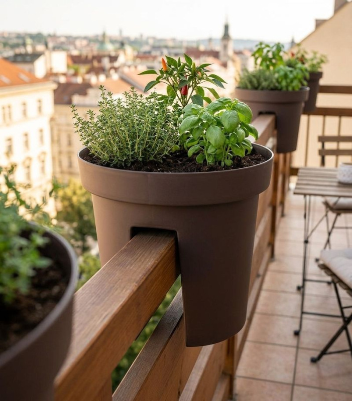 Kvetináč Strend Pro Modern Railing, na zábradlie, 25,5x28cm, hnedá 1