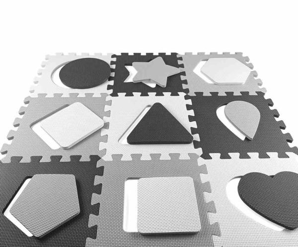 Penové puzzle podložka ohrádka Milly Mally Jolly 3x3 Shapes Grey