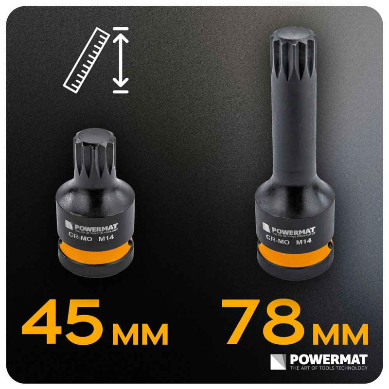Sada krátkých a dlhých úderových hlavíc M14, M16, M18, 6-dielna, POWERMAT 19