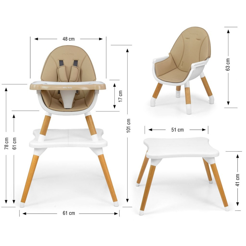 Jedálenská stolička Milly Mally 2v1 Malmo beige 3