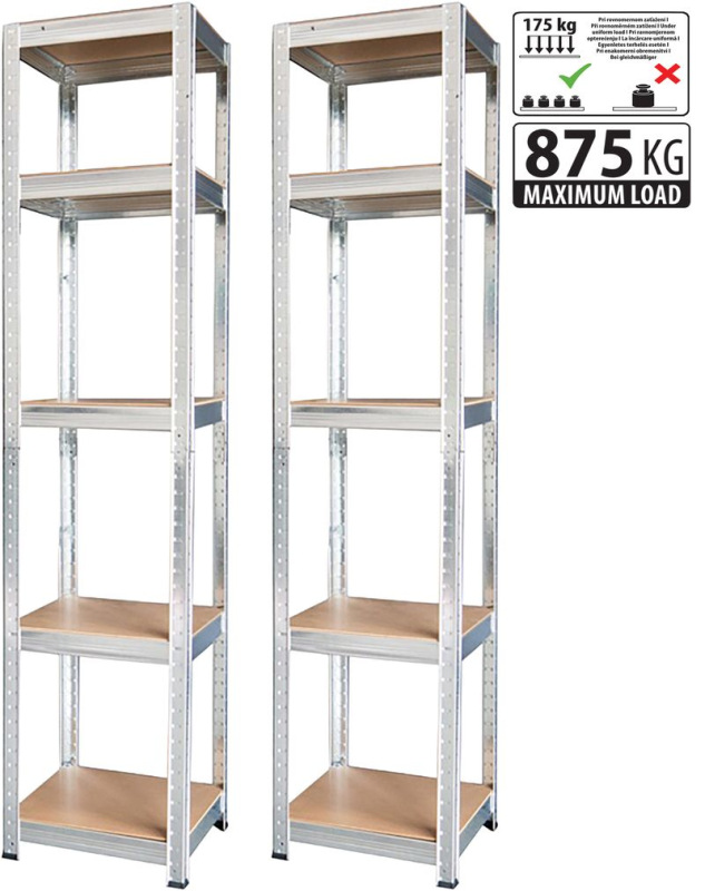 Regál Racks, kovový, MDF, 5 políc, 1800x400x400 mm, bal. 2ks