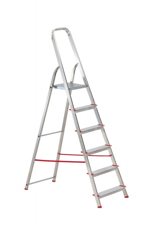 Schodíky ALVE EUROSTYL HOBBY 2916 6-stupienkové, červené, 198 cm, nosn. 120 kg