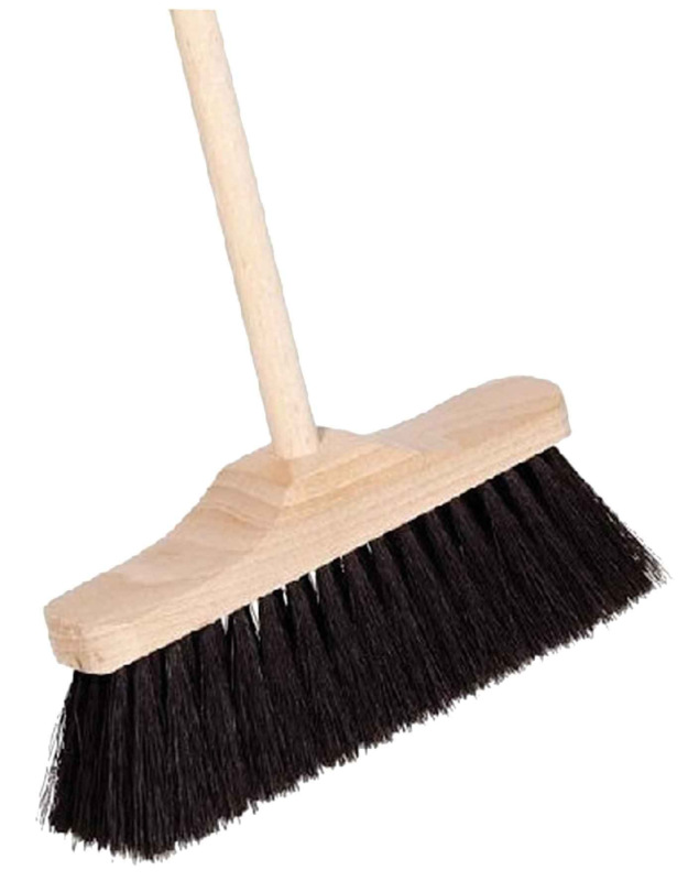 Metla drevená, čierny vlas 30 cm s drevenou násadou